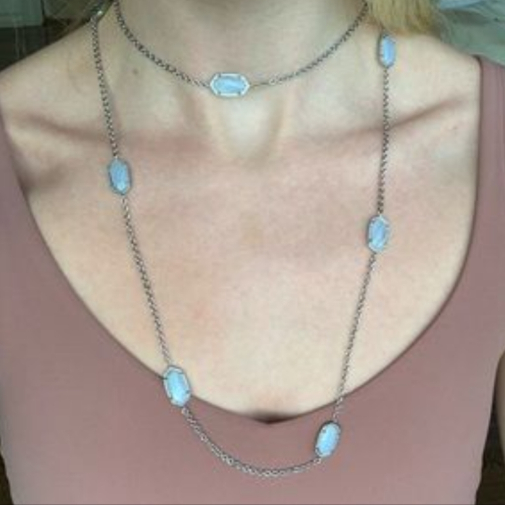 Rare Kendra Scott Blue Lace Agate Kellie Long Necklace